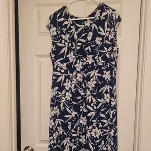Floral Navy Blue and White Dress